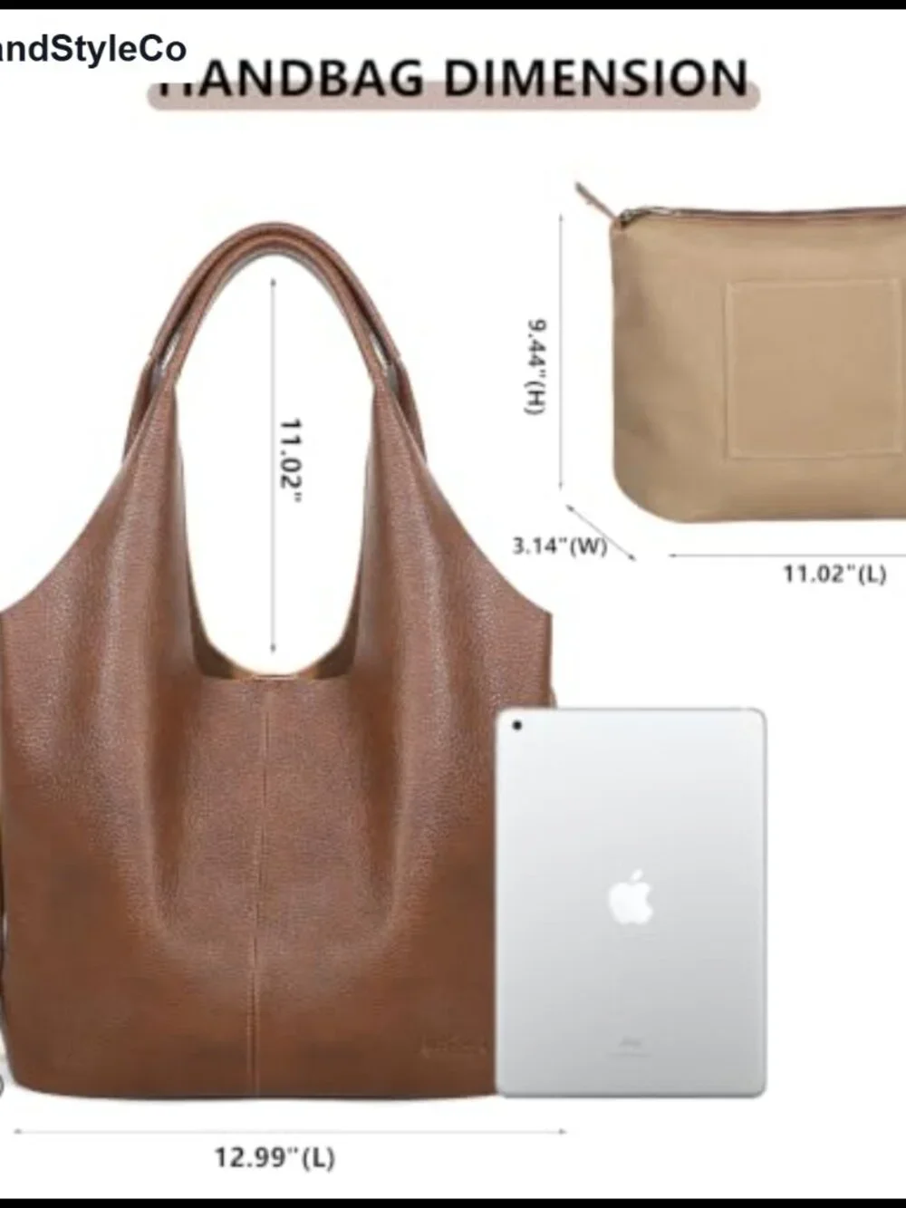 Genuine Leather Slouchy Hobo Tote Bag, Shoulder Handbag, Spacious Work Bag